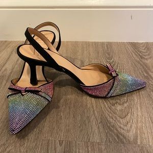 INC Rainbow Rhinestone Kitten Heel Slingback